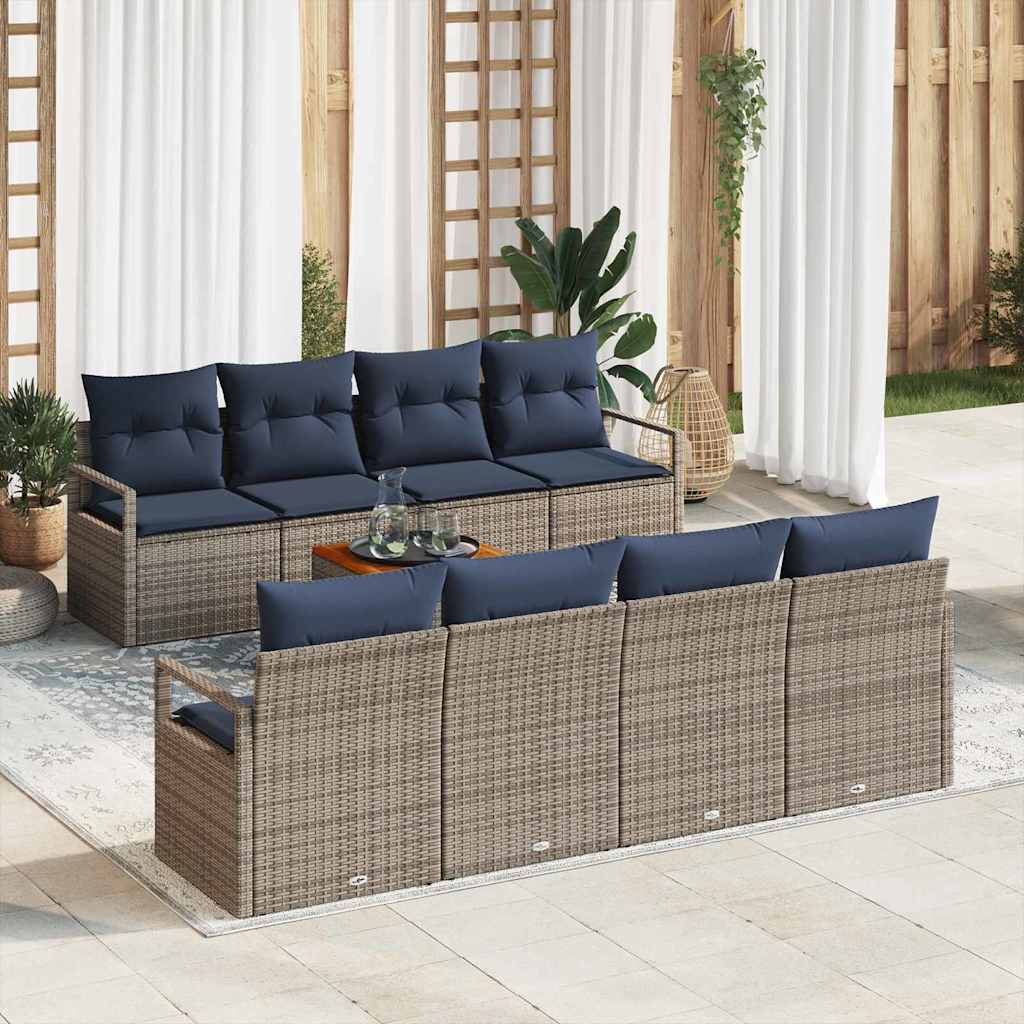 vidaXL Conjunto de sofás de jardín 9 uds. Gris ratán sintético