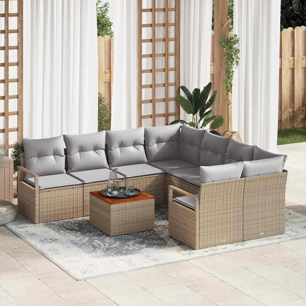 vidaXL Conjunto de sofás de jardín 9 uds. Beige ratán sintético