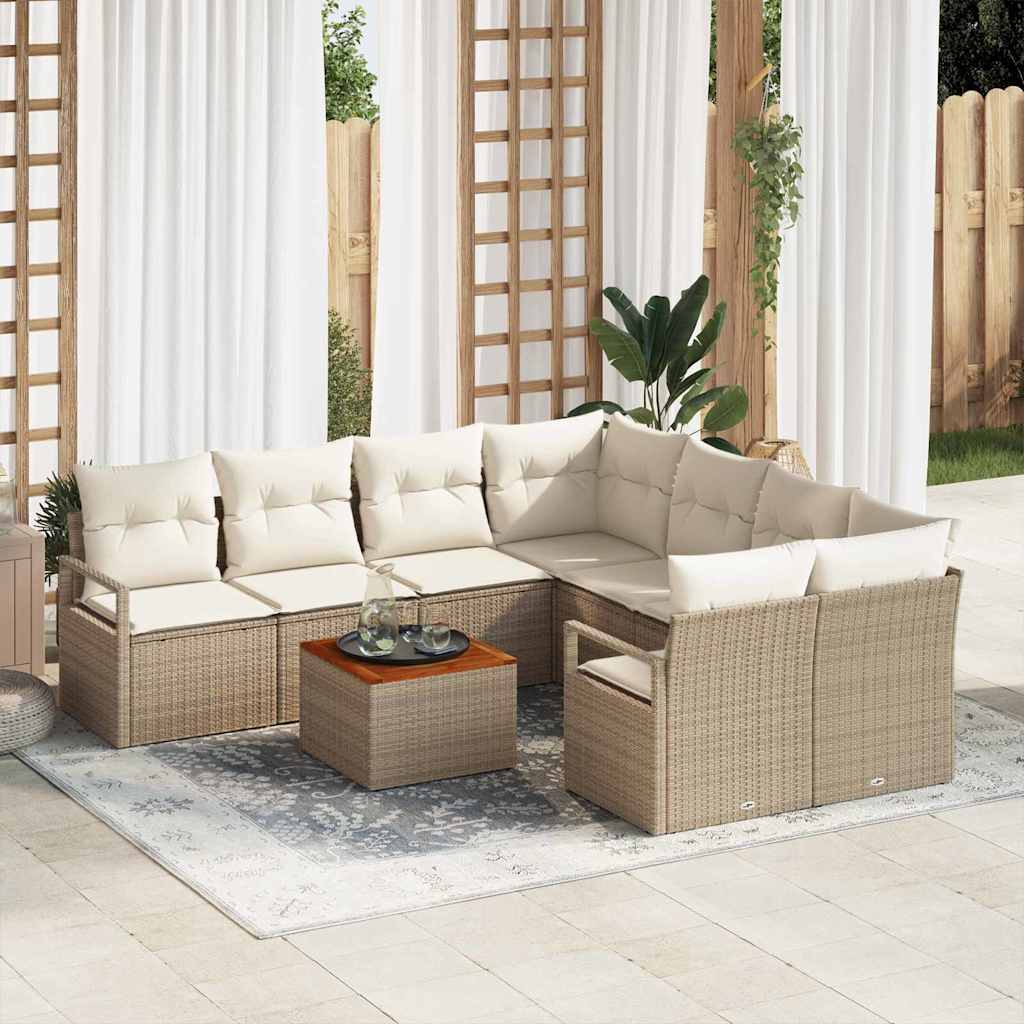 vidaXL Conjunto de sofás de jardín 9 uds. Beige ratán sintético