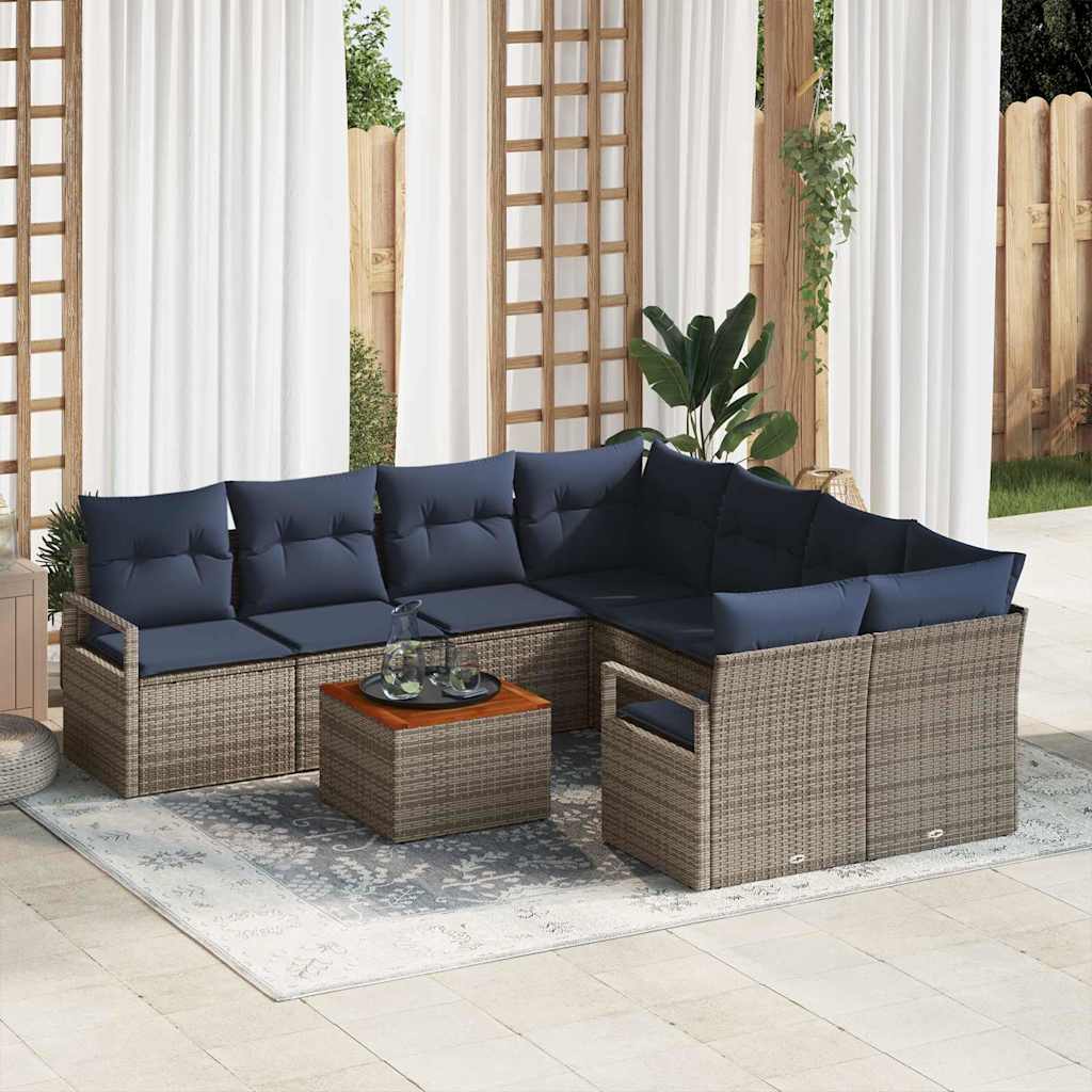 vidaXL Conjunto de sofás de jardín 9 uds. Gris ratán sintético