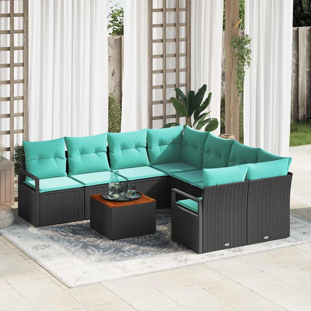 vidaXL Conjunto de sofás de jardín 9 uds. Negro ratán sintético