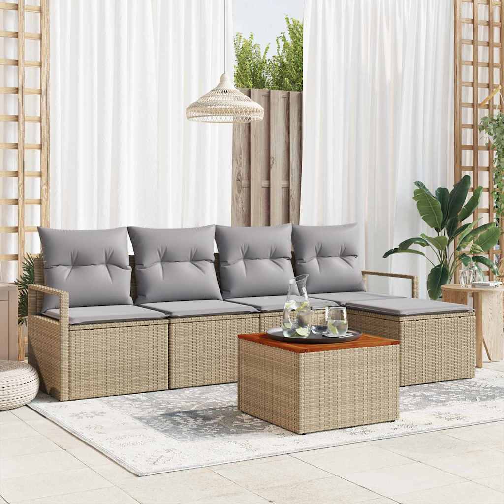 vidaXL Conjunto de sofás de jardín 6 uds. Beige ratán sintético