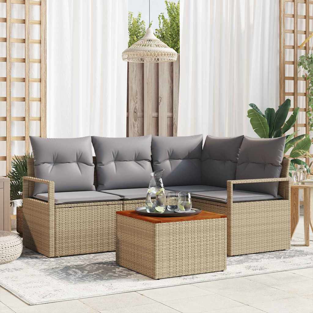 vidaXL Conjunto de sofás de jardín 5 uds. Beige ratán sintético