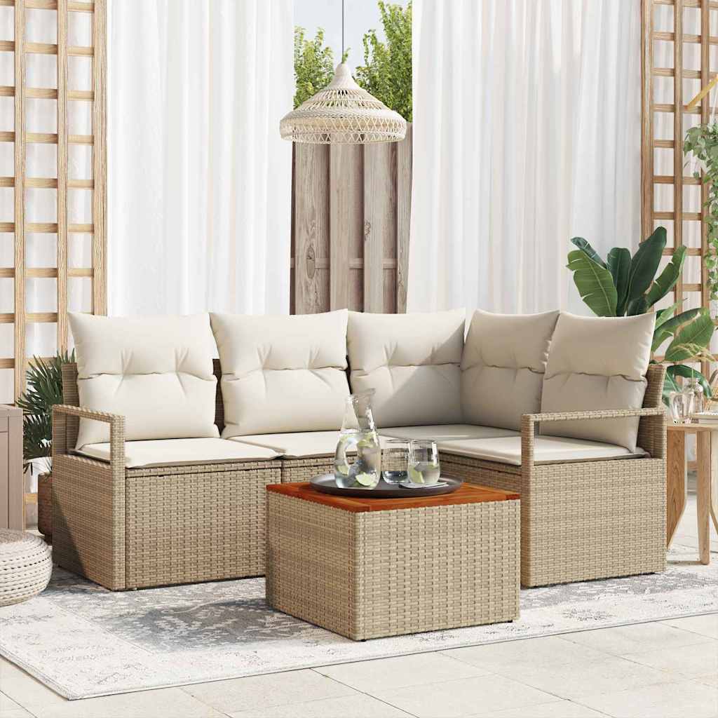 vidaXL Conjunto de sofás de jardín 5 uds. Beige ratán sintético