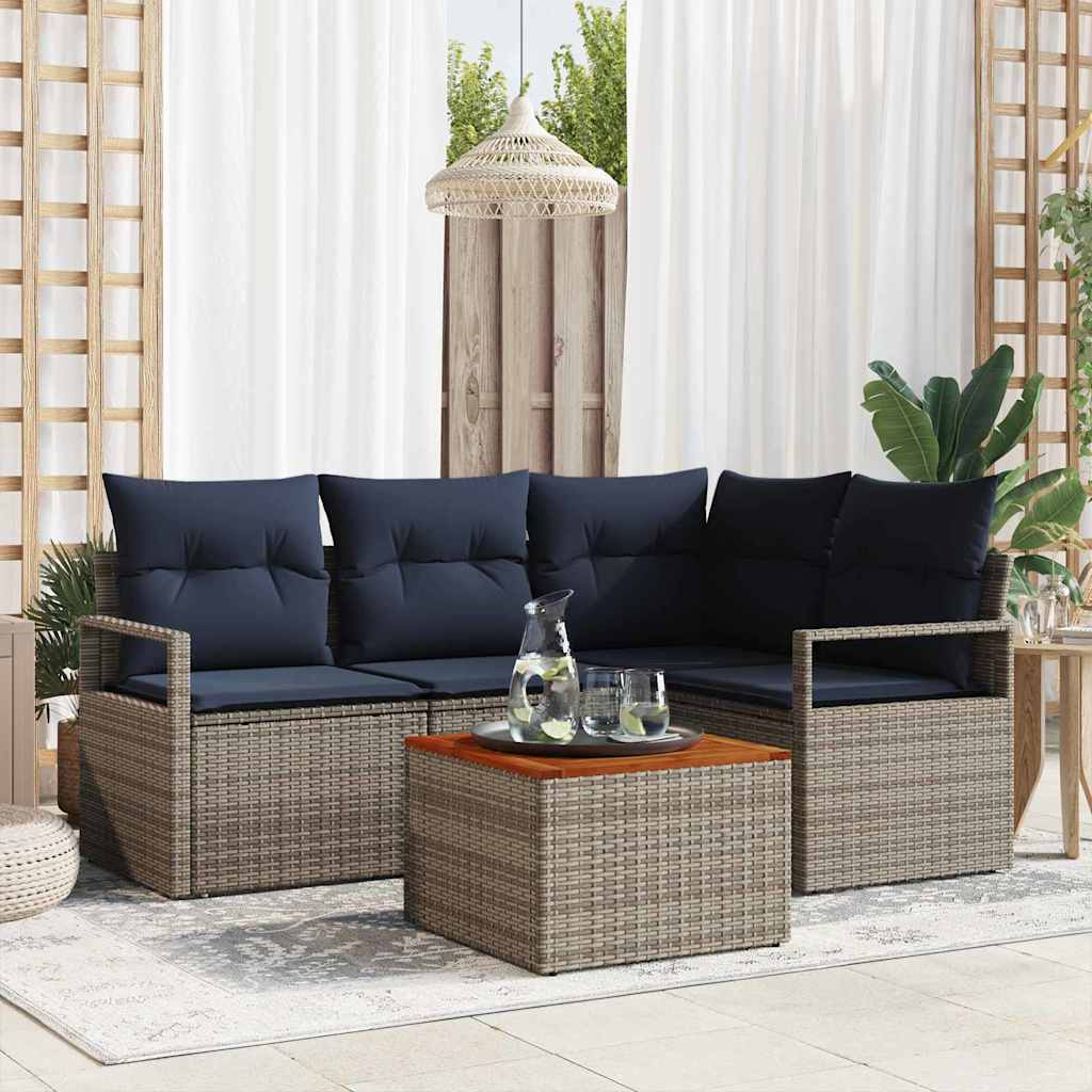 vidaXL Conjunto de sofás de jardín 5 uds. Gris ratán sintético