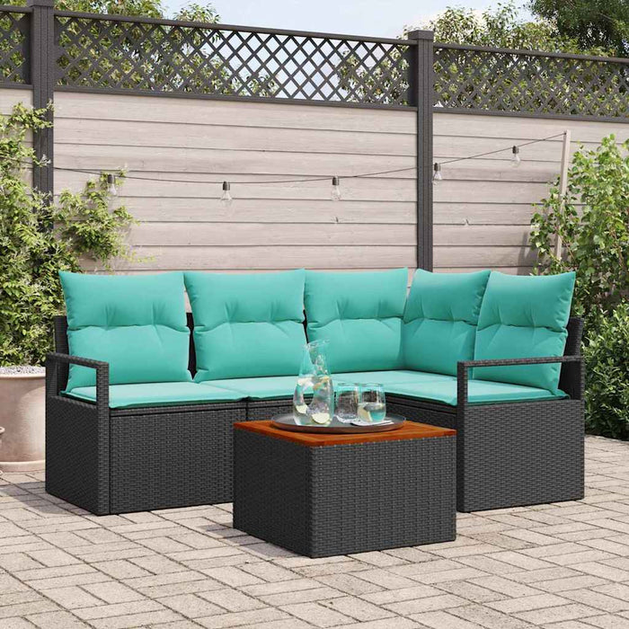 vidaXL Conjunto de sofás de jardín 5 uds. Negro ratán sintético