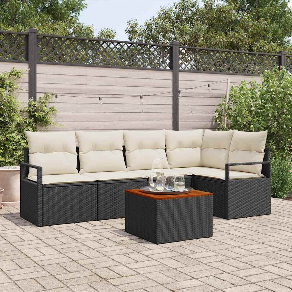 vidaXL Conjunto de sofás de jardín 6 uds. Negro ratán sintético
