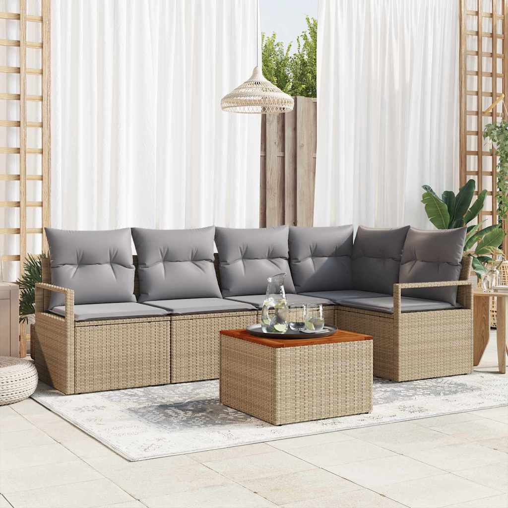 vidaXL Conjunto de sofás de jardín 6 uds. Beige ratán sintético