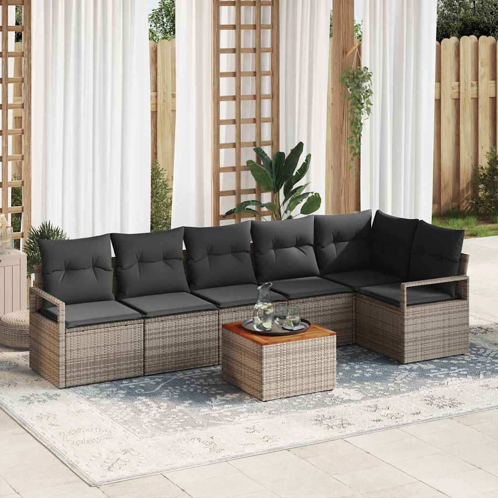 vidaXL Conjunto de sofás de jardín 7 uds. Gris ratán sintético