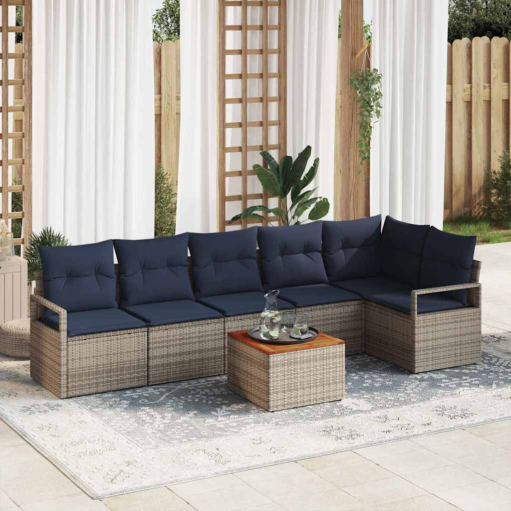 vidaXL Conjunto de sofás de jardín 7 uds. Gris ratán sintético