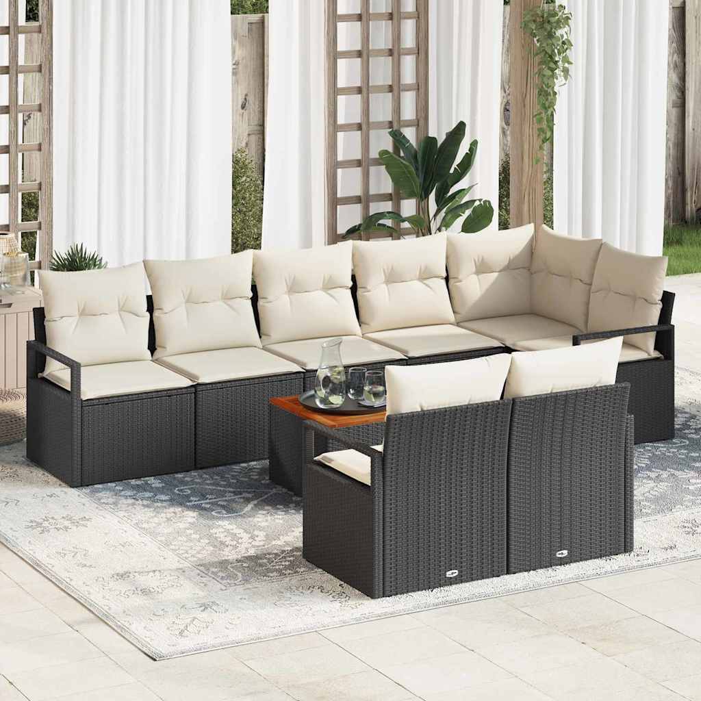 vidaXL Conjunto de sofás de jardín 9 uds. Negro ratán sintético