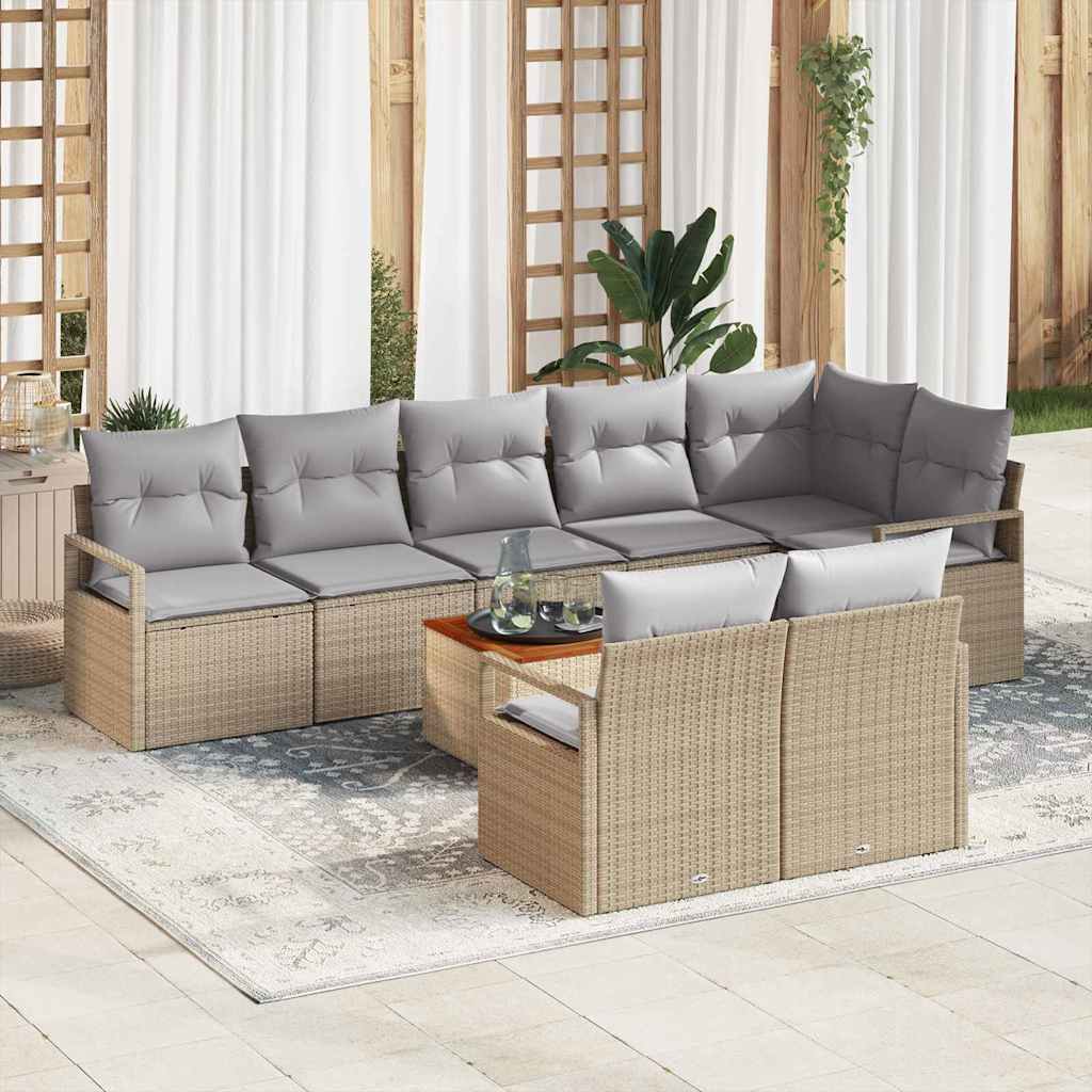 vidaXL Conjunto de sofás de jardín 9 uds. Beige ratán sintético