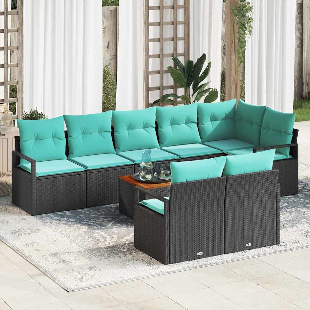 vidaXL Conjunto de sofás de jardín 9 uds. Negro ratán sintético
