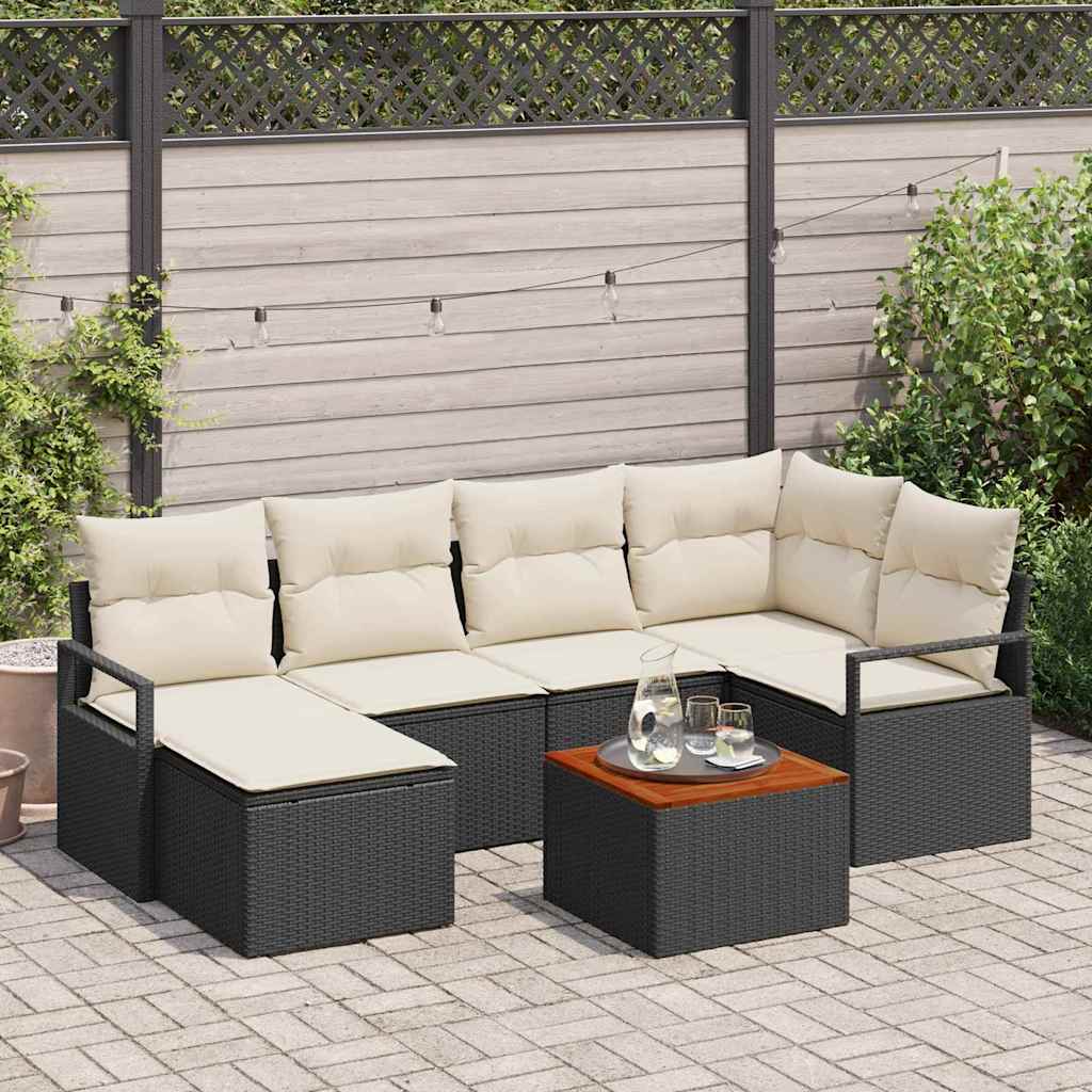 vidaXL Conjunto de sofás de jardín 7 uds. Negro ratán sintético