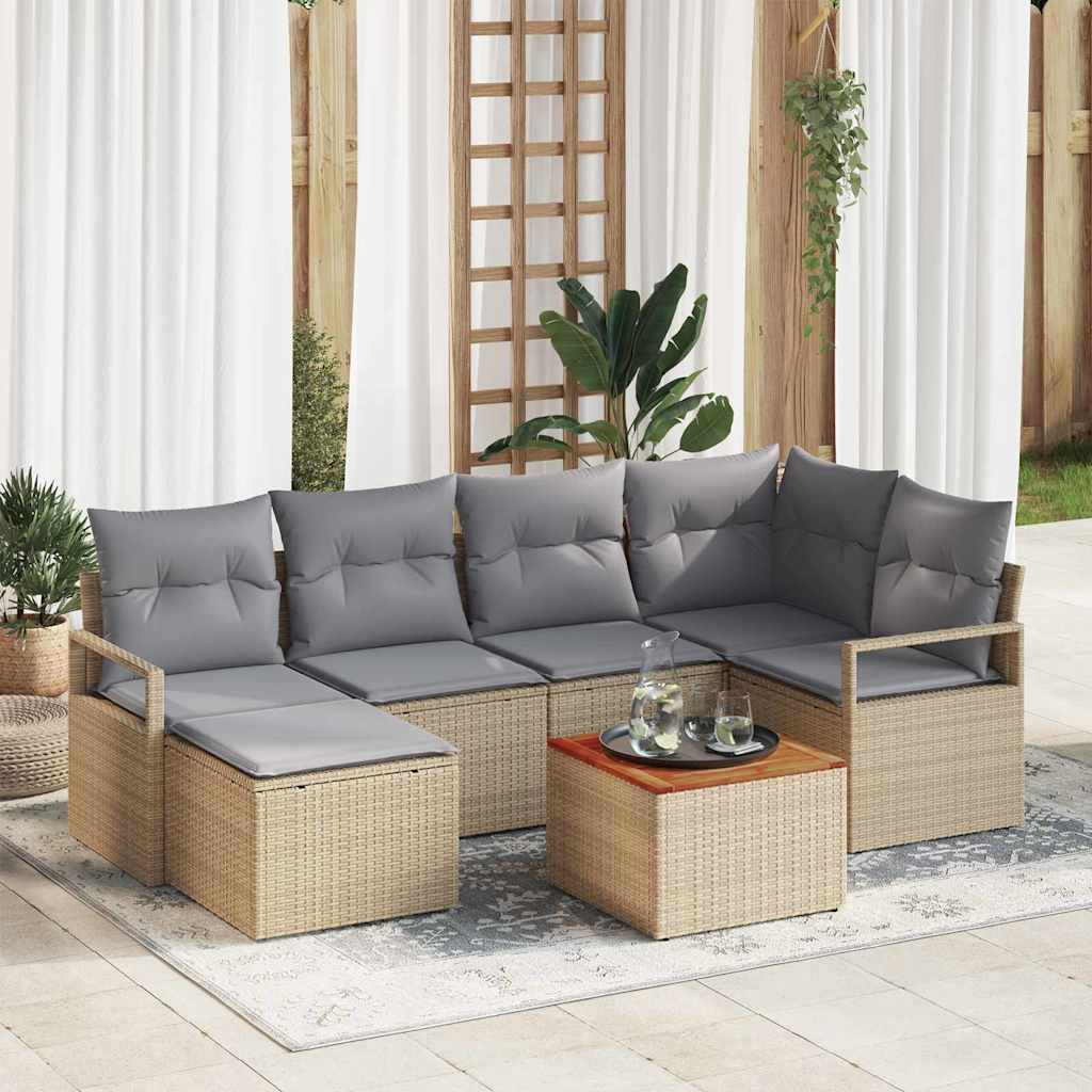 vidaXL Conjunto de sofás de jardín 7 uds. Beige ratán sintético