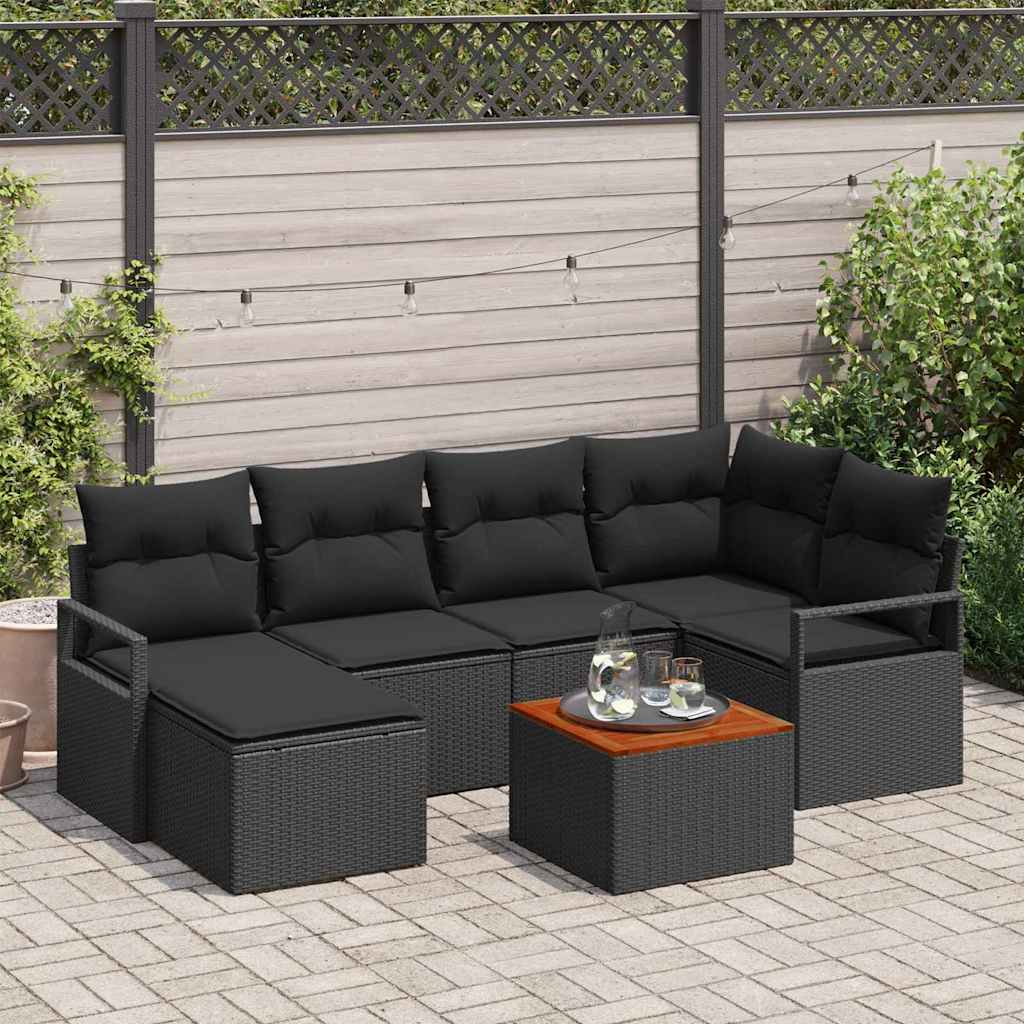 vidaXL Conjunto de sofás de jardín 7 uds. Negro ratán sintético