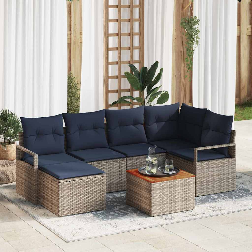 vidaXL Conjunto de sofás de jardín 7 uds. Gris ratán sintético
