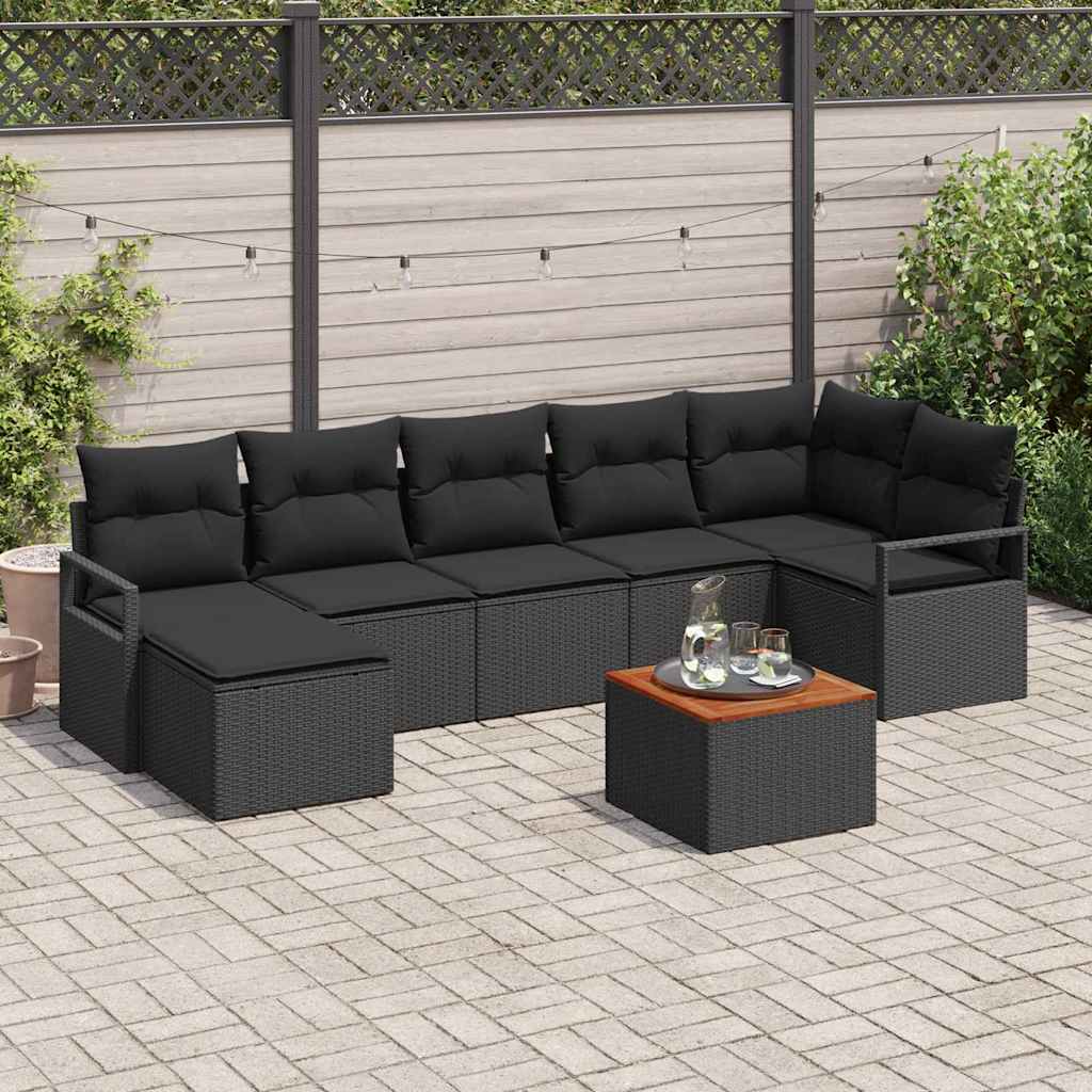 vidaXL Conjunto de sofás de jardín 8 uds. Negro ratán sintético