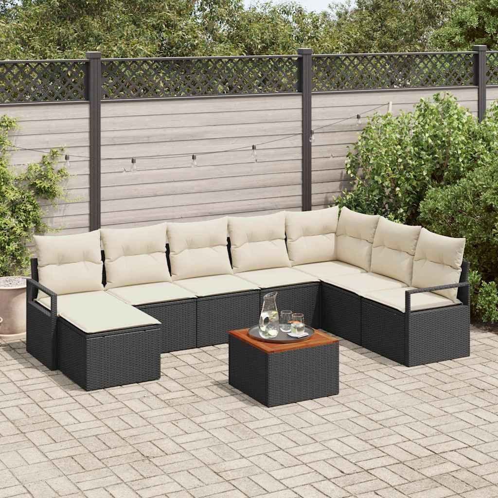 vidaXL Conjunto de sofás de jardín 9 uds. Negro ratán sintético