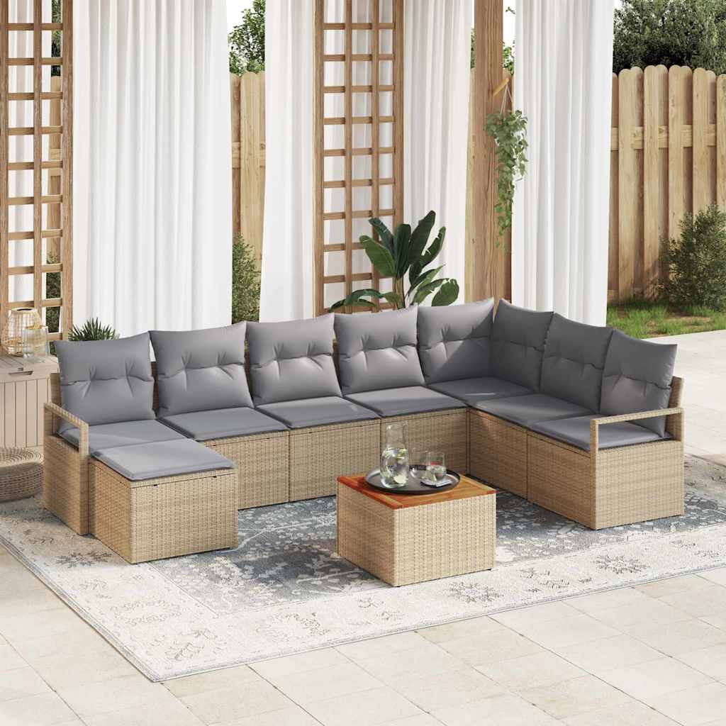 vidaXL Conjunto de sofás de jardín 9 uds. Beige ratán sintético