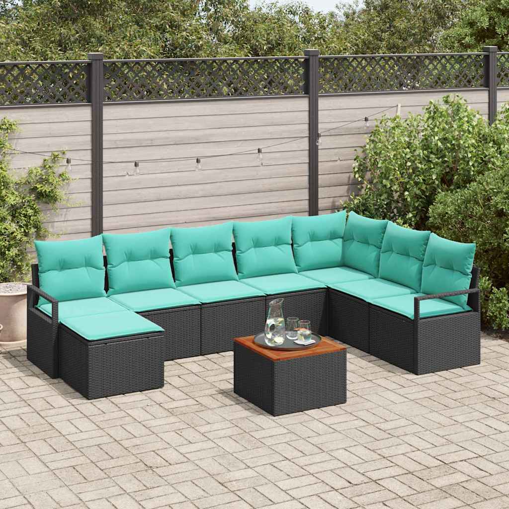 vidaXL Conjunto de sofás de jardín 9 uds. Negro ratán sintético