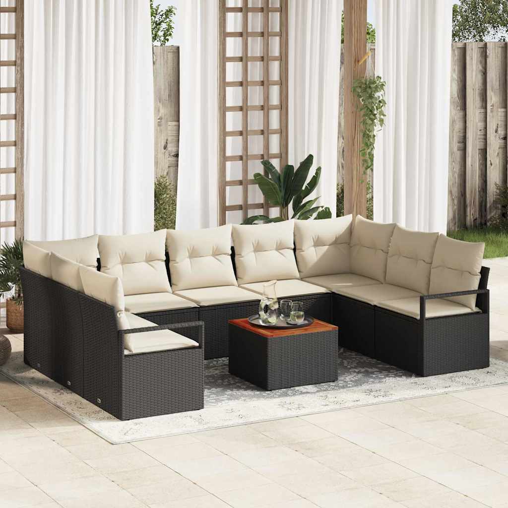 vidaXL Conjunto de sofás de jardín 10 uds. Negro ratán sintético