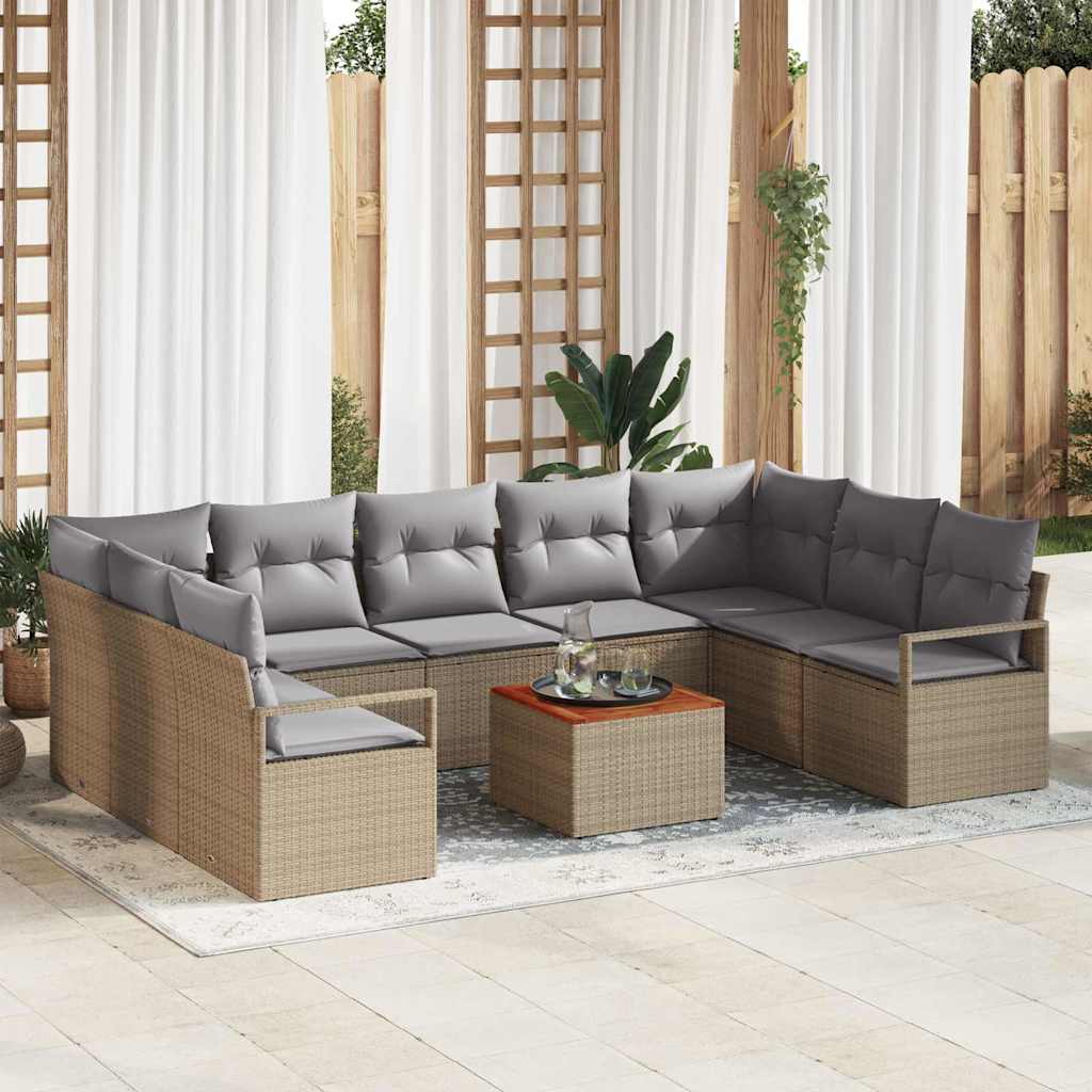 vidaXL Conjunto de sofás de jardín 10 uds. Beige ratán sintético
