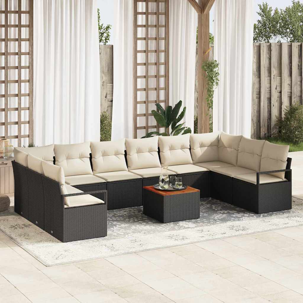 vidaXL Conjunto de sofás de jardín 11 uds. Negro ratán sintético