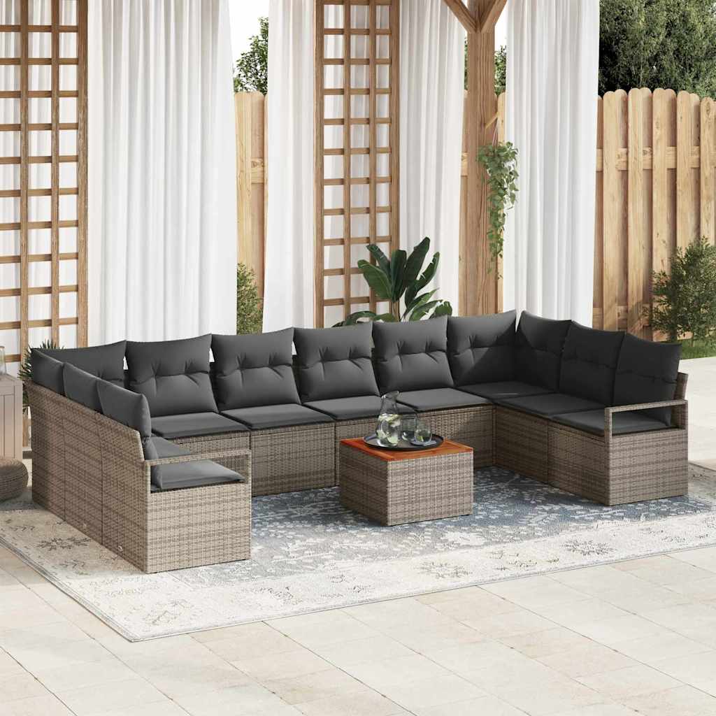 vidaXL Conjunto de sofás de jardín 11 uds. Gris ratán sintético