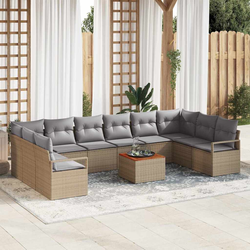 vidaXL Conjunto de sofás de jardín 11 uds. Beige ratán sintético