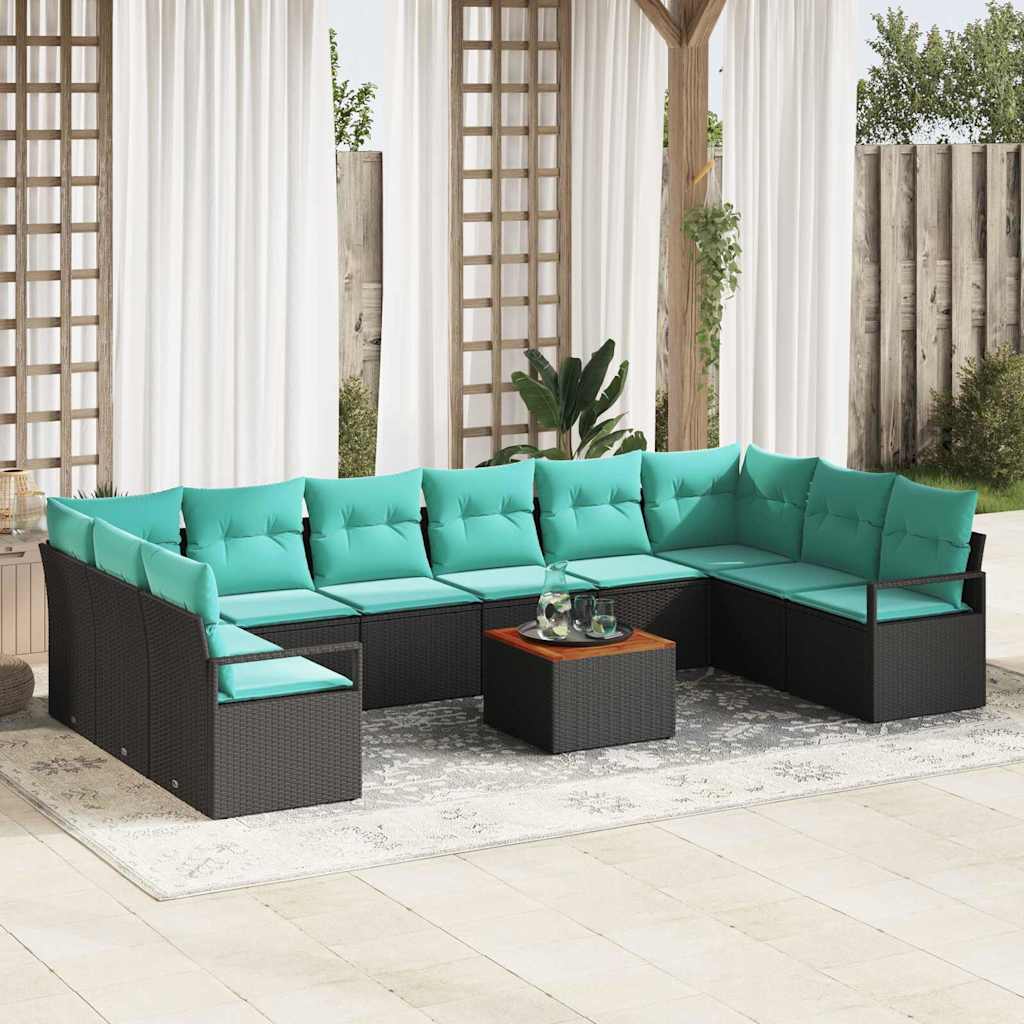 vidaXL Conjunto de sofás de jardín 11 uds. Negro ratán sintético