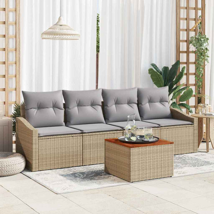 vidaXL Conjunto de sofás de jardín 5 uds. Beige ratán sintético