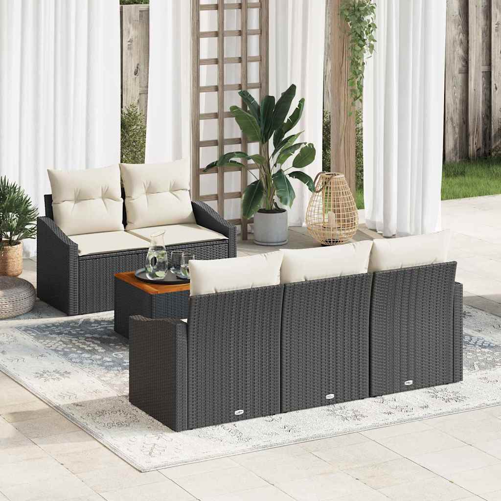 vidaXL Conjunto de sofás de jardín 6 uds. Negro ratán sintético