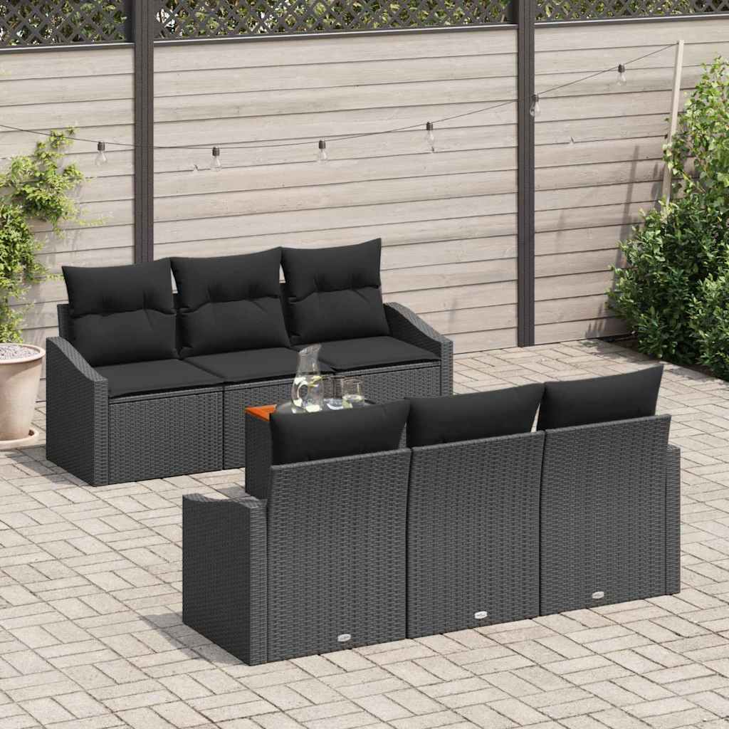 vidaXL Conjunto de sofás de jardín 7 uds. Negro ratán sintético