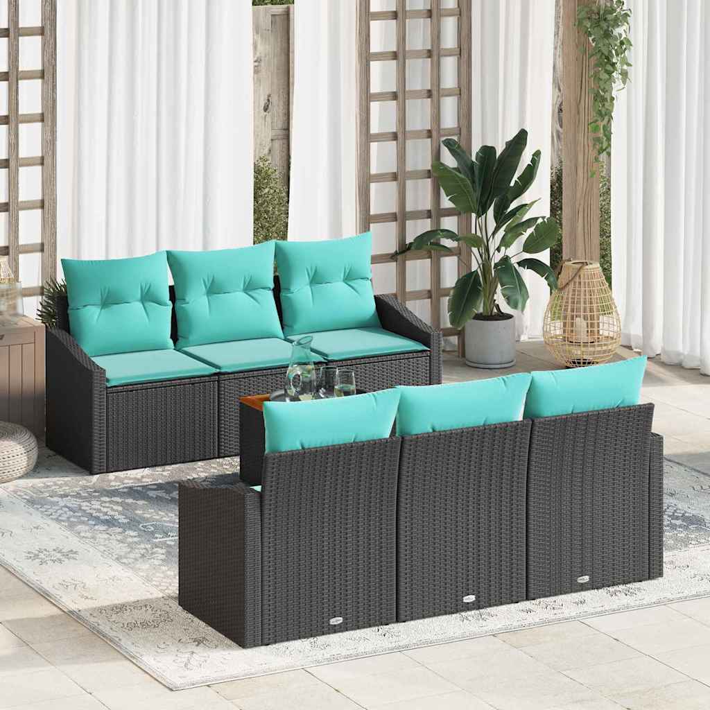 vidaXL Conjunto de sofás de jardín 7 uds. Negro ratán sintético