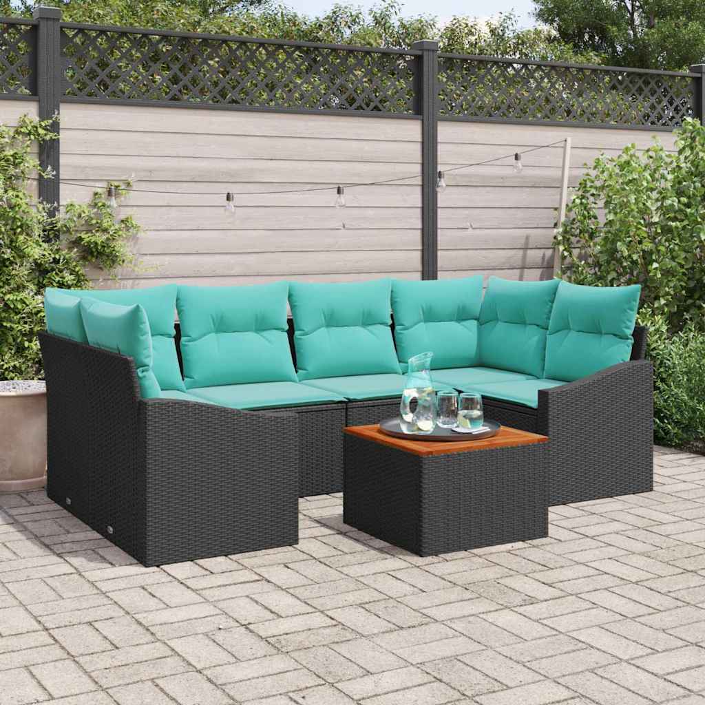 vidaXL Conjunto de sofás de jardín 7 uds. Negro ratán sintético