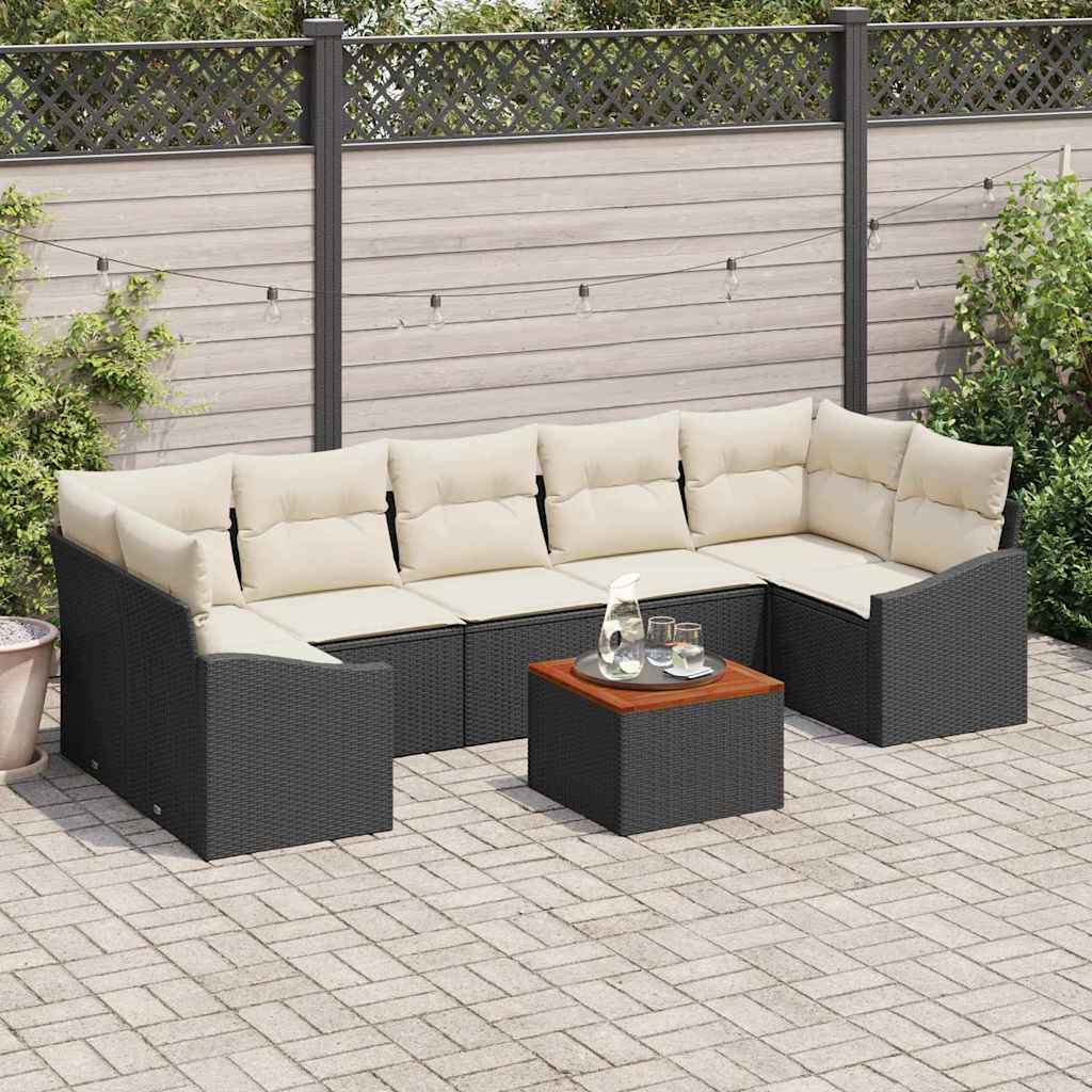 vidaXL Conjunto de sofás de jardín 8 uds. Negro ratán sintético