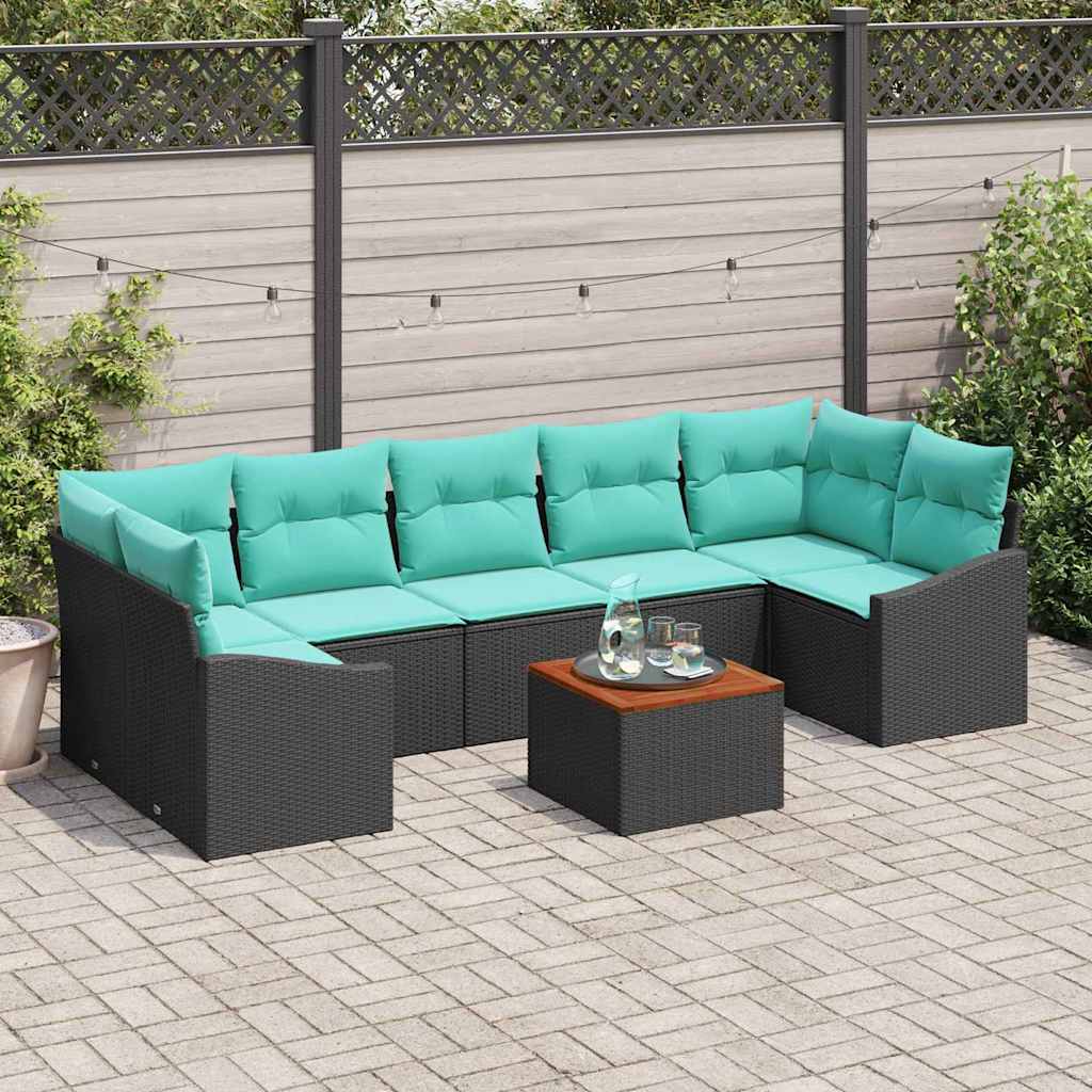vidaXL Conjunto de sofás de jardín 8 uds. Negro ratán sintético