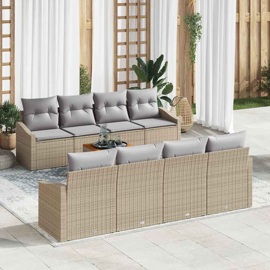vidaXL Conjunto de sofás de jardín 9 uds. Beige ratán sintético