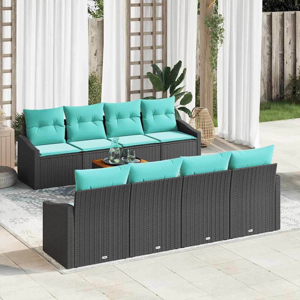 vidaXL Conjunto de sofás de jardín 9 uds. Negro ratán sintético