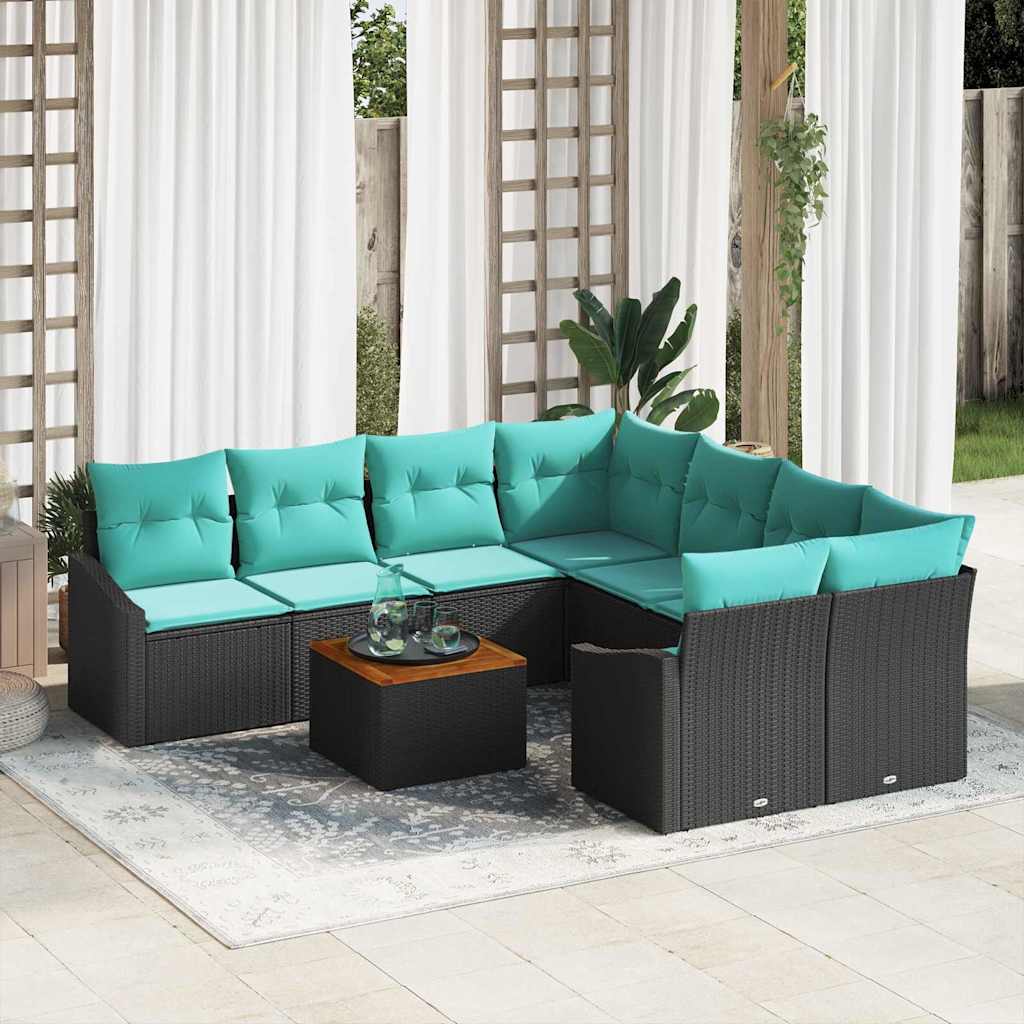 vidaXL Conjunto de sofás de jardín 9 uds. Negro ratán sintético