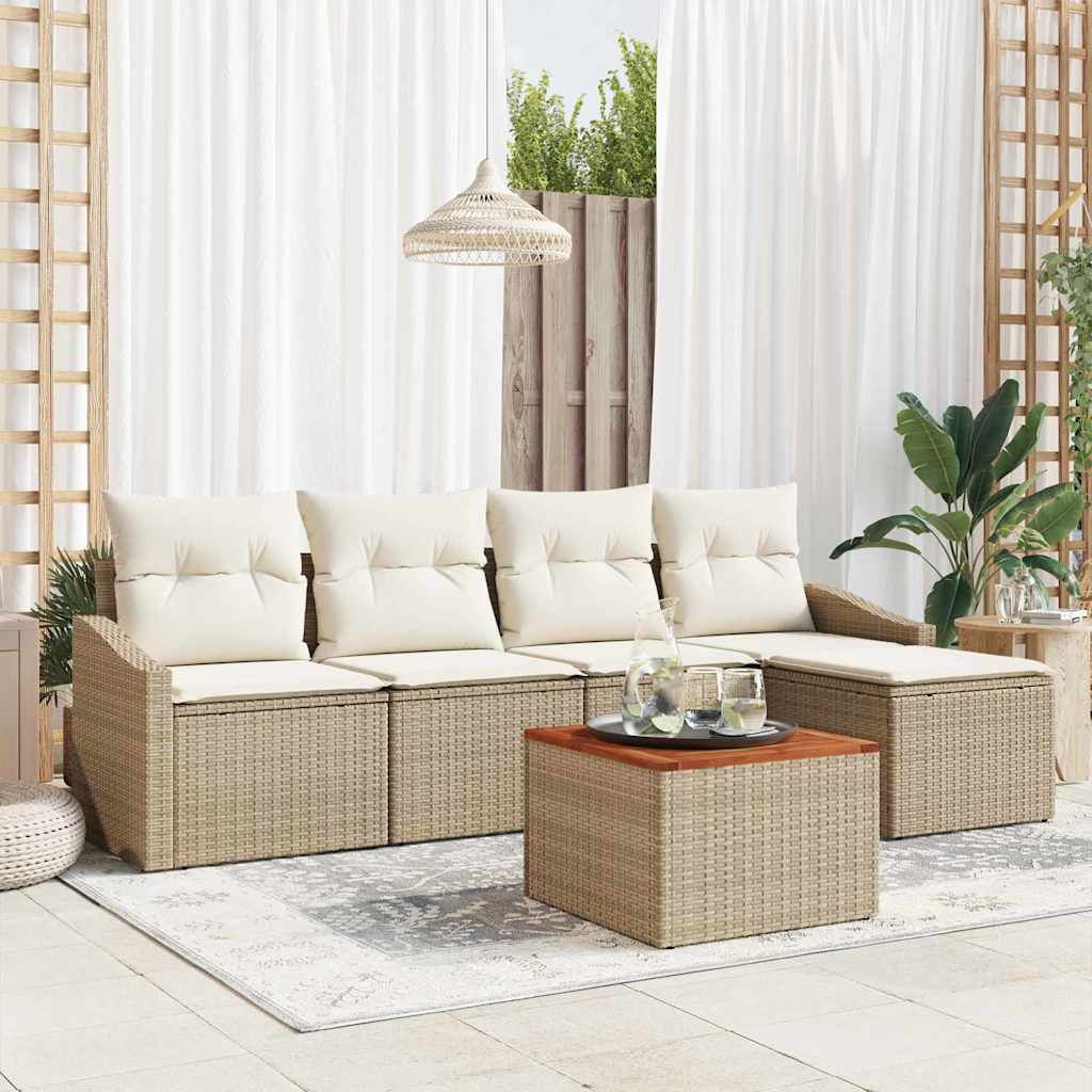 vidaXL Conjunto de sofás de jardín 6 uds. Beige ratán sintético