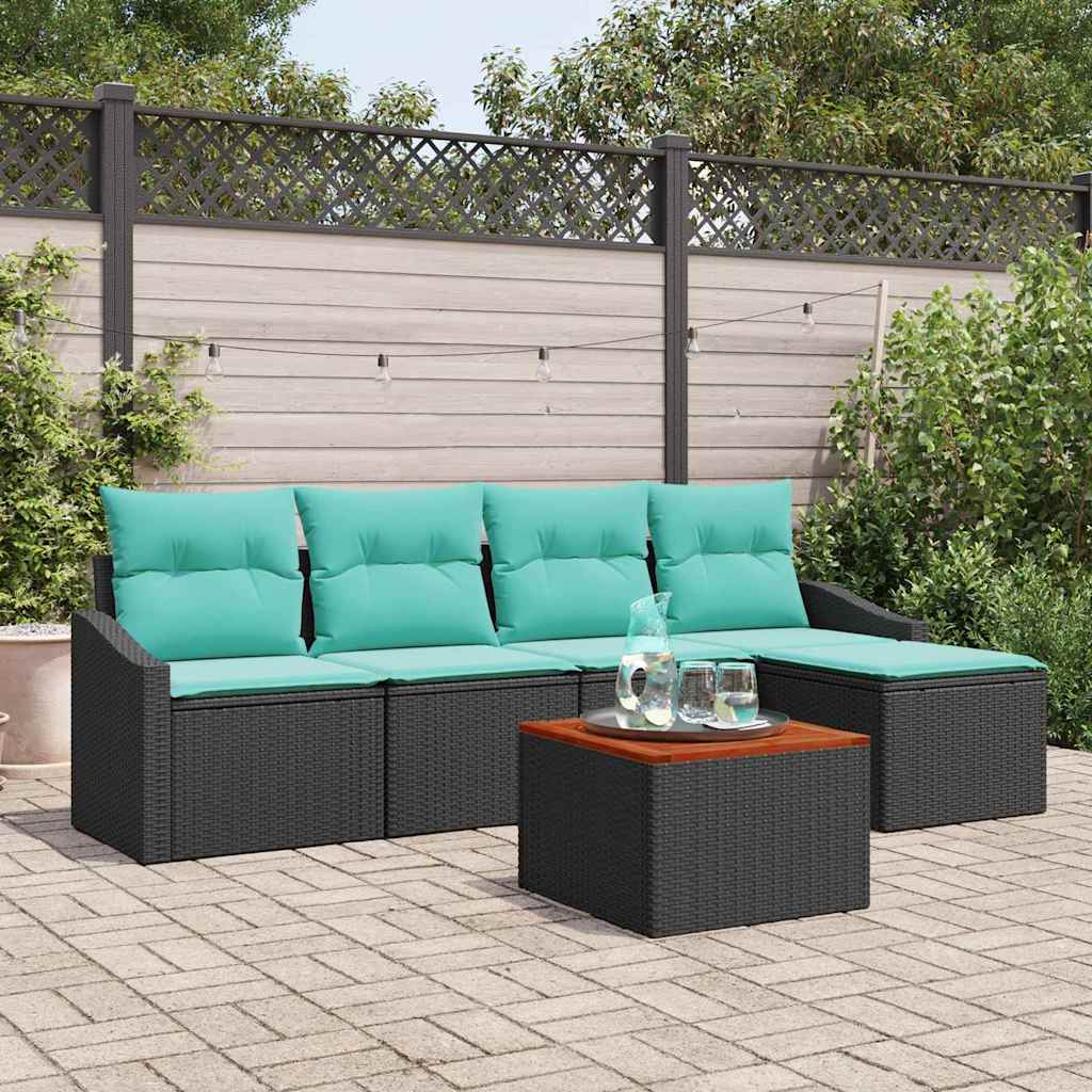 vidaXL Conjunto de sofás de jardín 6 uds. Negro ratán sintético