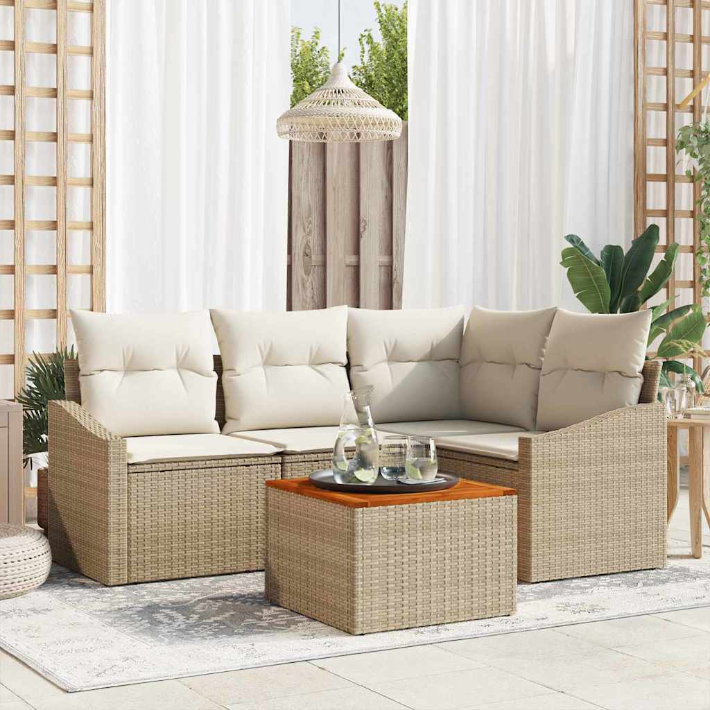vidaXL Conjunto de sofás de jardín 5 uds. Beige ratán sintético