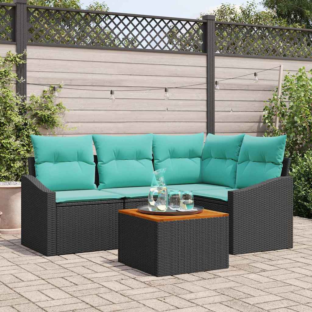 vidaXL Conjunto de sofás de jardín 5 uds. Negro ratán sintético