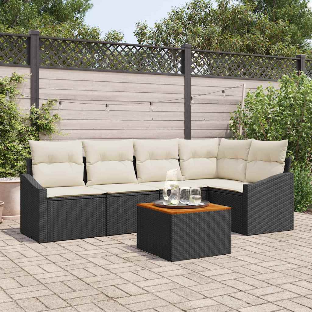 vidaXL Conjunto de sofás de jardín 6 uds. Negro ratán sintético