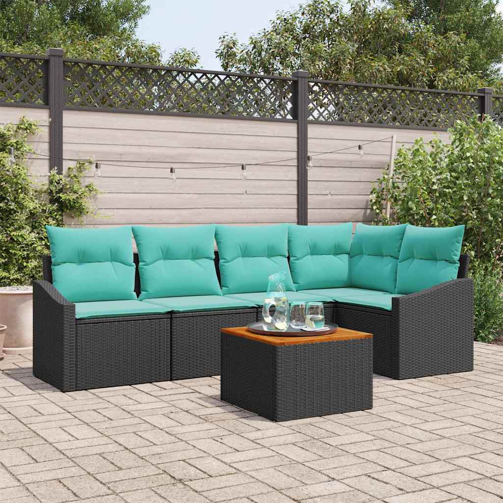 vidaXL Conjunto de sofás de jardín 6 uds. Negro ratán sintético