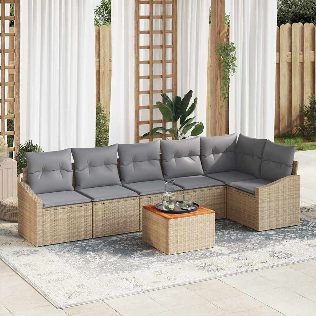 vidaXL Conjunto de sofás de jardín 7 uds. Beige ratán sintético