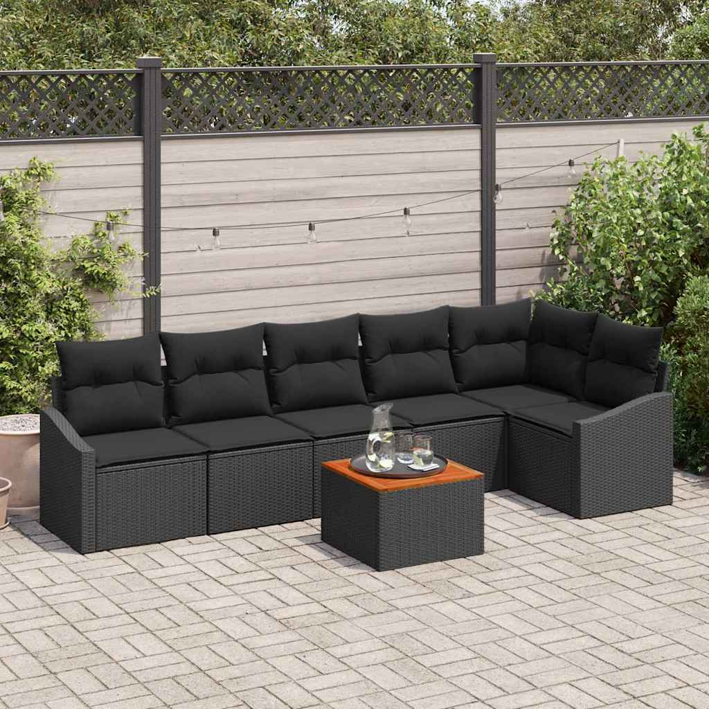 vidaXL Conjunto de sofás de jardín 7 uds. Negro ratán sintético
