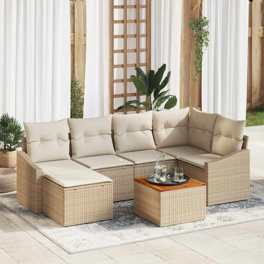 vidaXL Conjunto de sofás de jardín 7 uds. Beige ratán sintético
